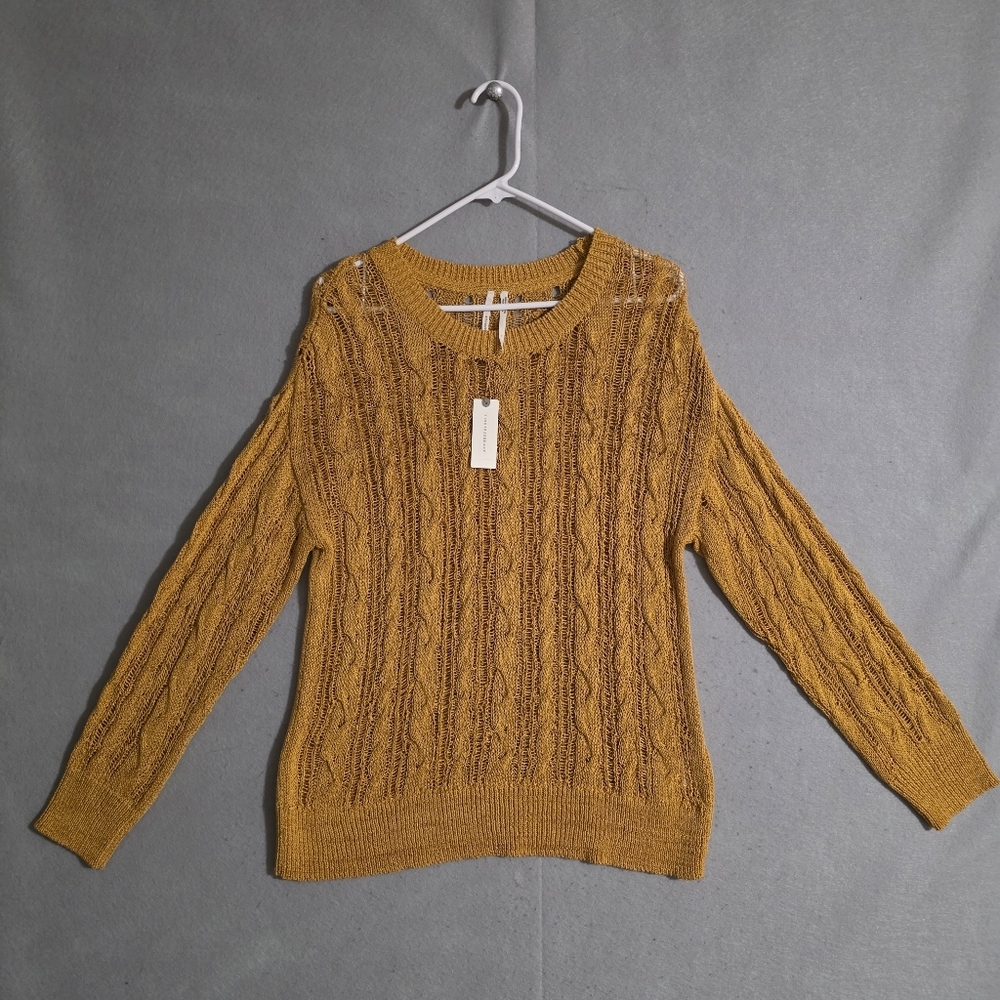 NWT Anthropologie Womens Orange Sheer Cable Knit Sweater Size Small